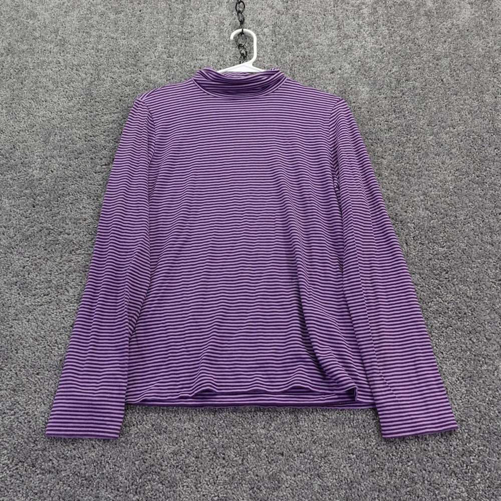 J Jill Turtleneck Womens Large Purple Striped Jersey Long Sleeve Casual Pullover